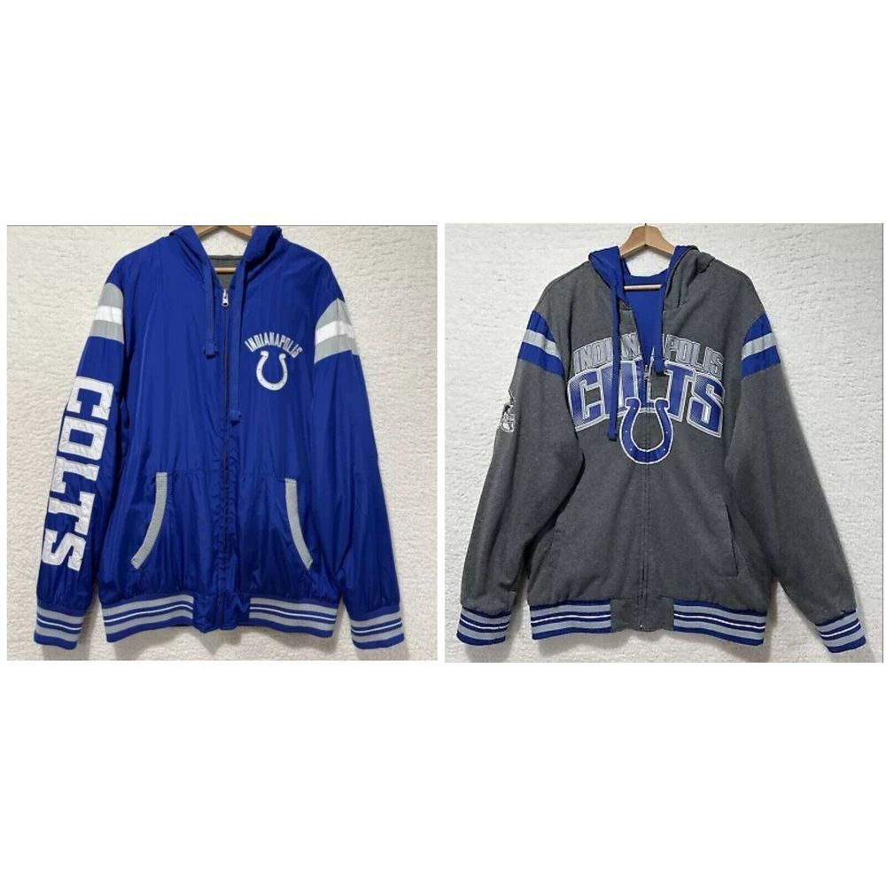 Indianapolis Colts Jacket Large Reversible Nfl Football Retro Spell Out Sz XL/EG